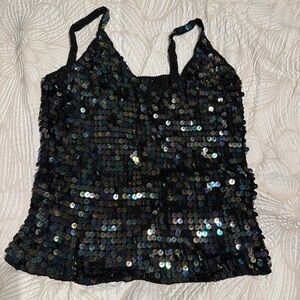 Black Iridescent Sequin Camisole with Spaghetti Straps